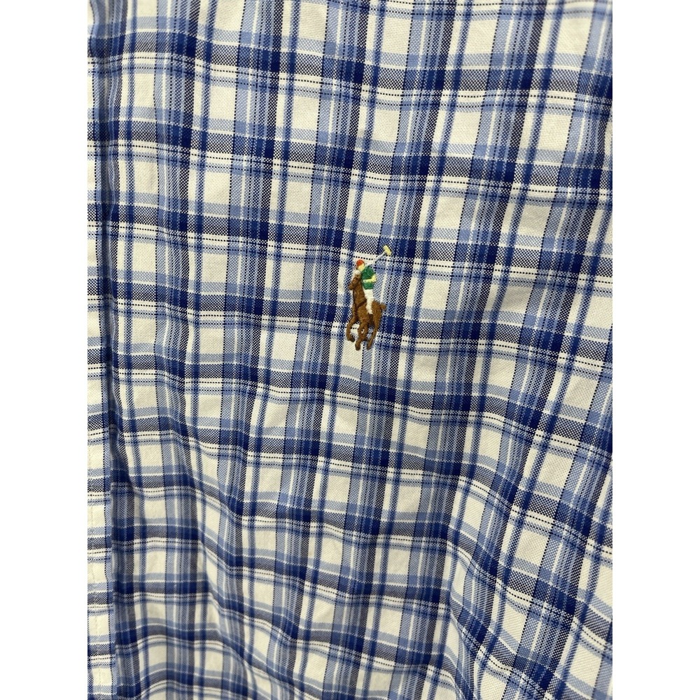 Ralph Lauren Cotton Blue and White Plaid Striped Button Down Shirt Men's Medium - Picture 4 of 9